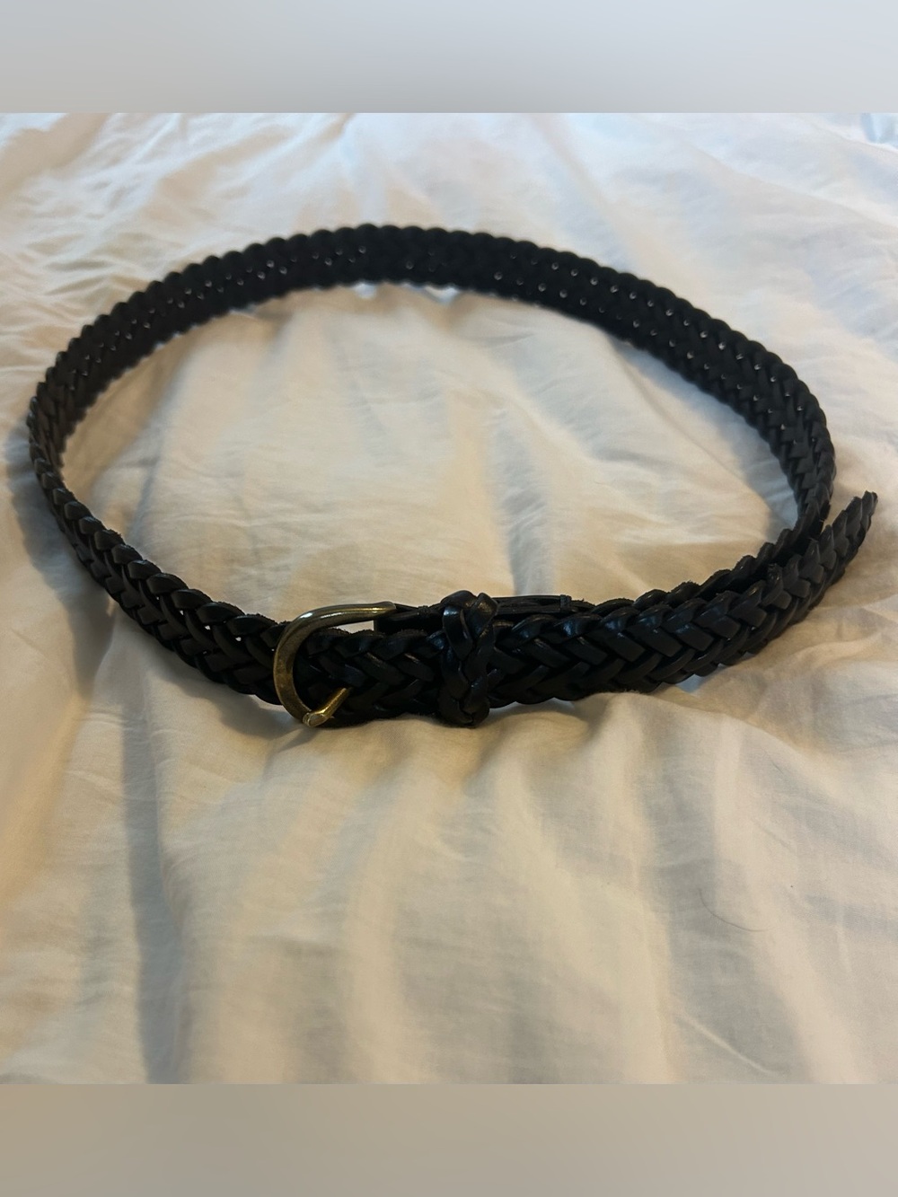 GAP Black Braided Leather Belt with Brass Buckle